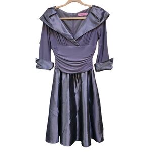 Eliza J Satin Battleship Gray Metallic Midi Dress Size 6 NWOT